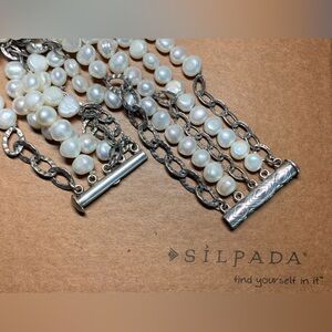 Silpada Vintage VERY RARE Sterling Chain & Pearl 5-Strand Slide Clasp Bracelet